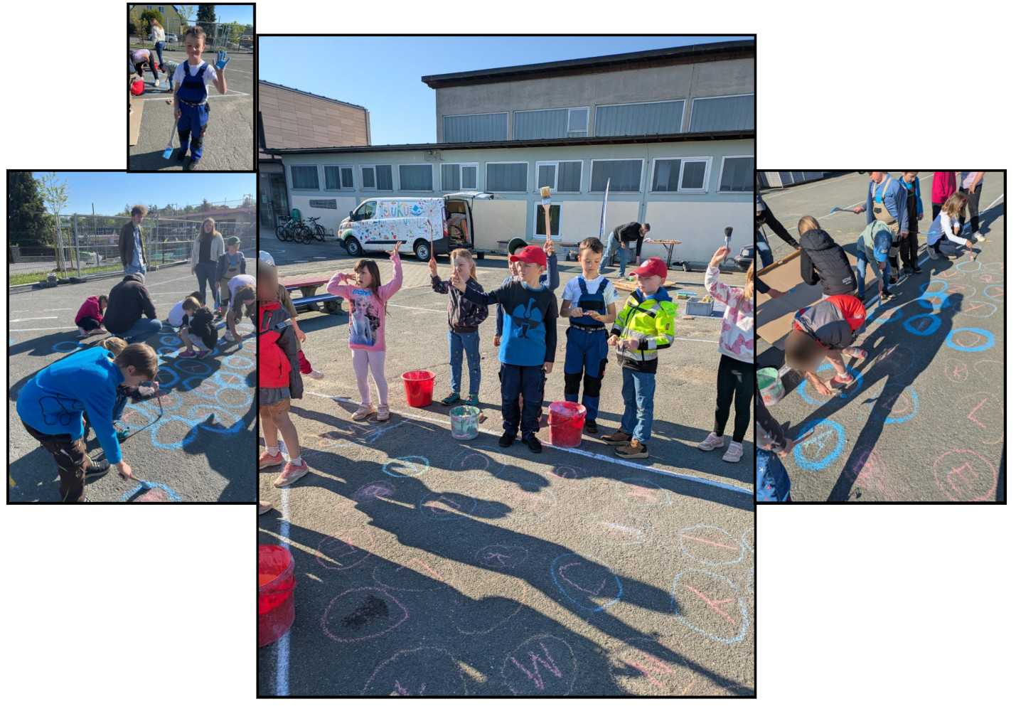 Die Kinder der Klasse 1/2a bemalen den Pausenhof.