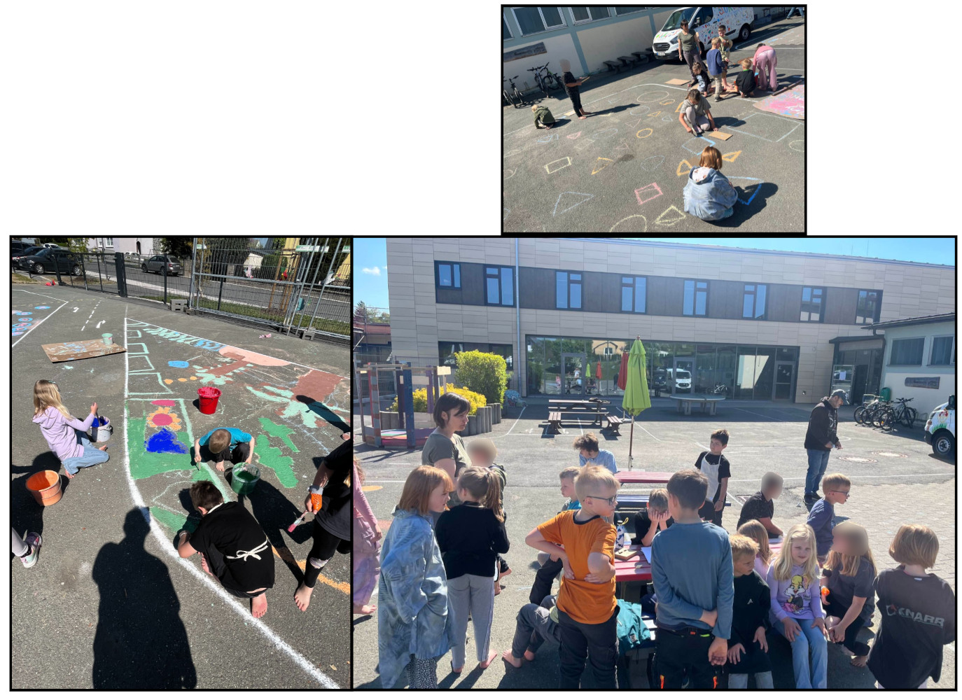 Die Kinder der Klasse 1/2b bemalen den Pausenhof.