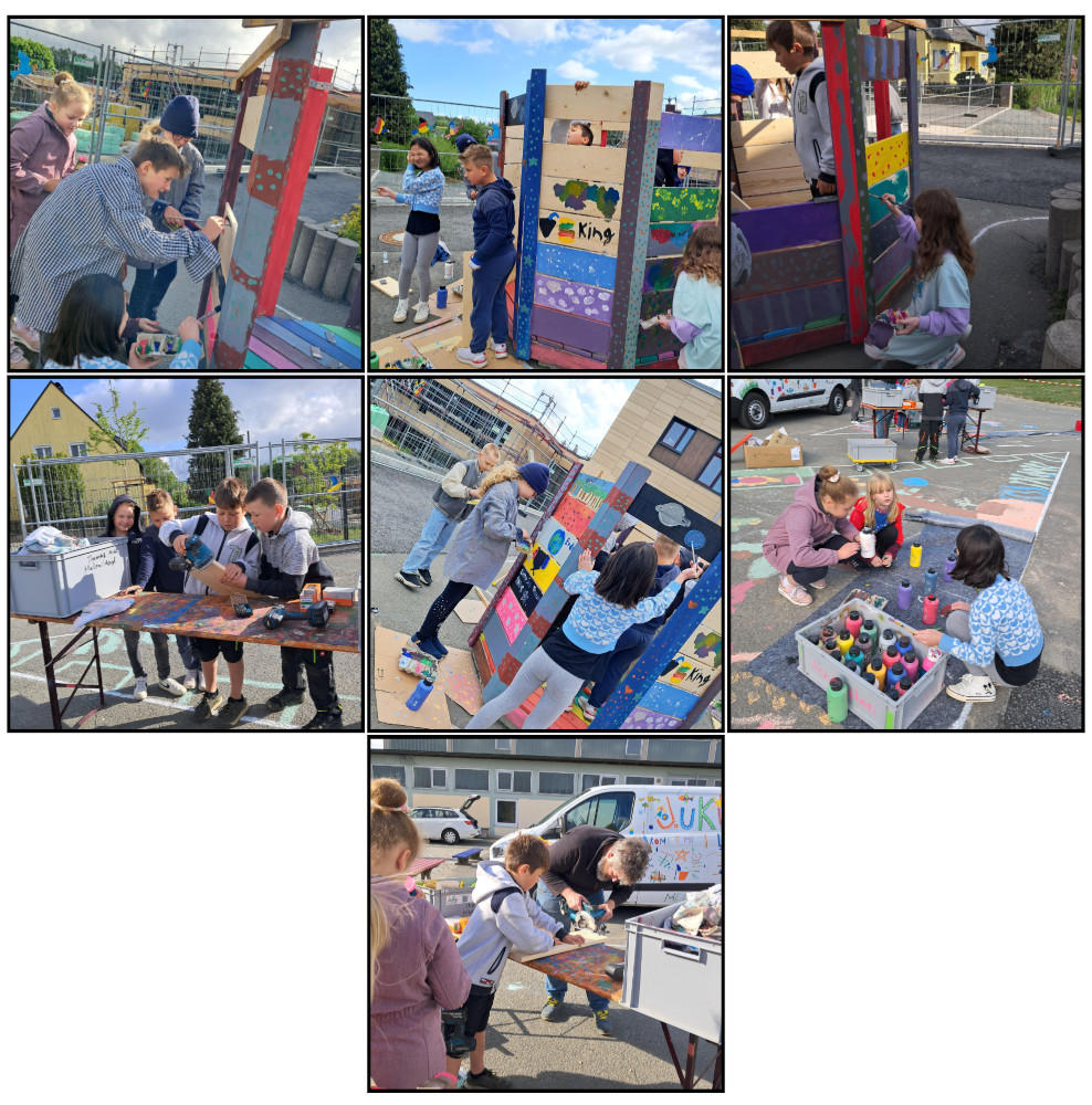 Die Kinder der Klasse 3/4c bauen den Kobel.